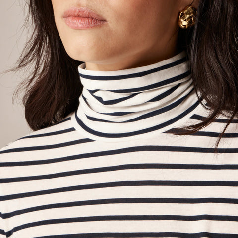 Feather jersey turtleneck in stripe