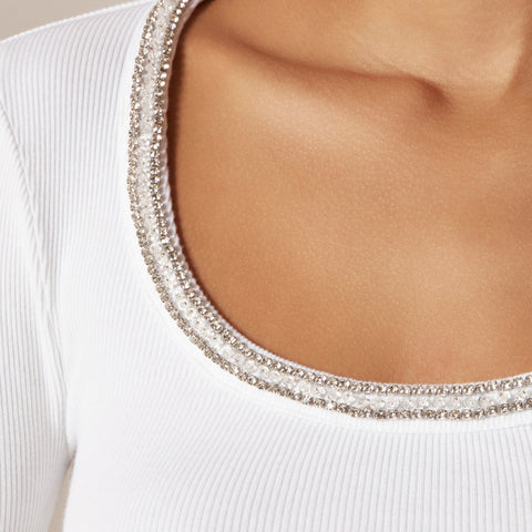 Perfect rib scoopneck T-shirt with embellishments
