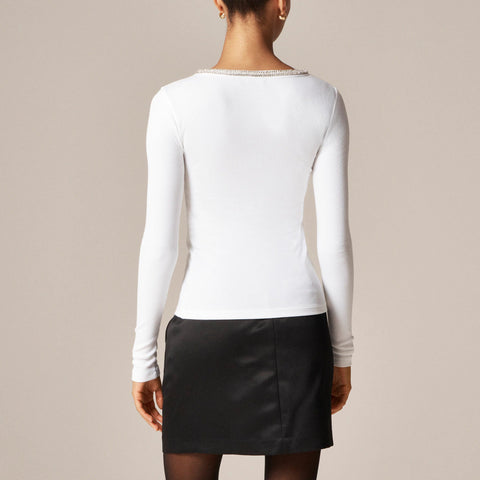 Perfect rib scoopneck T-shirt with embellishments