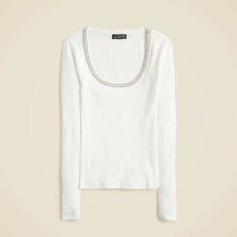 Perfect rib scoopneck T-shirt with embellishments
