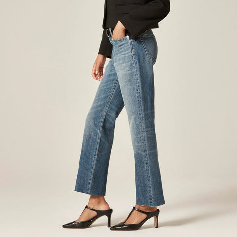 Petite nipped straight jean in rigid