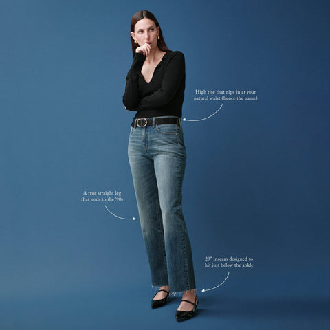 Petite nipped straight jean in rigid