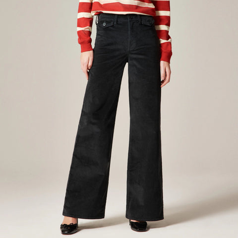 Wide-leg trouser in washed velvet