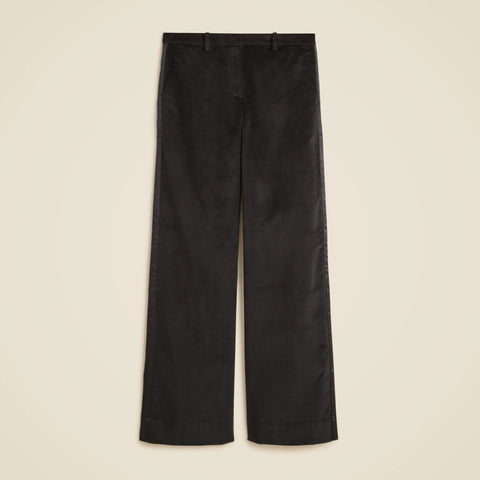 Petite wide-leg trouser with satin stripe in washed velvet