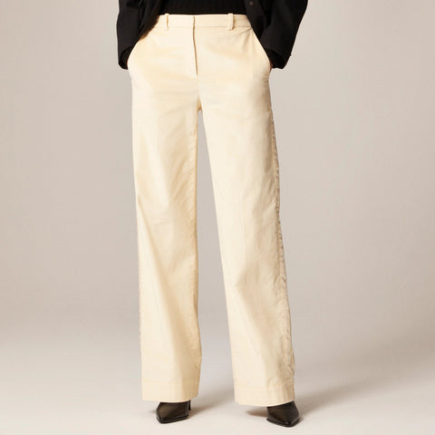 Wide-leg trouser with satin stripe in washed velvet