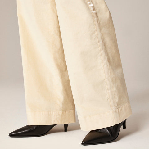 Wide-leg trouser with satin stripe in washed velvet