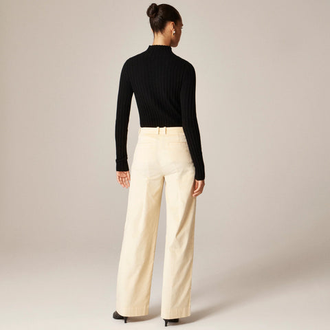 Wide-leg trouser with satin stripe in washed velvet