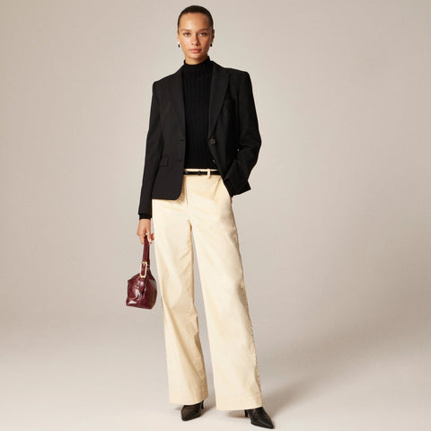 Wide-leg trouser with satin stripe in washed velvet