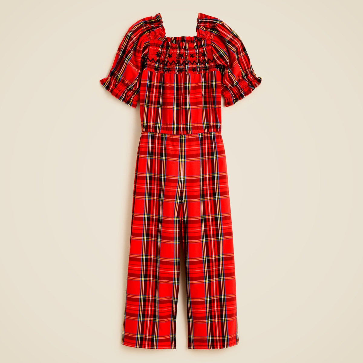 Girls' smocked jumpsuit in Good Tidings plaid