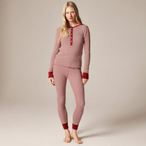 Waffle-knit pajama set in stripe