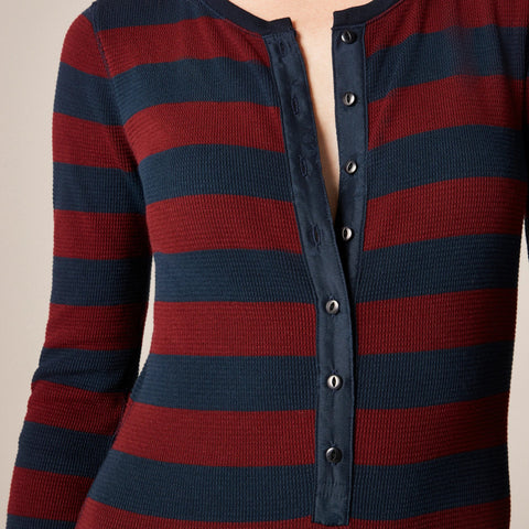 Waffle-knit one-piece in rugby stripe