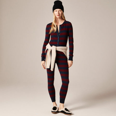 Waffle-knit one-piece in rugby stripe
