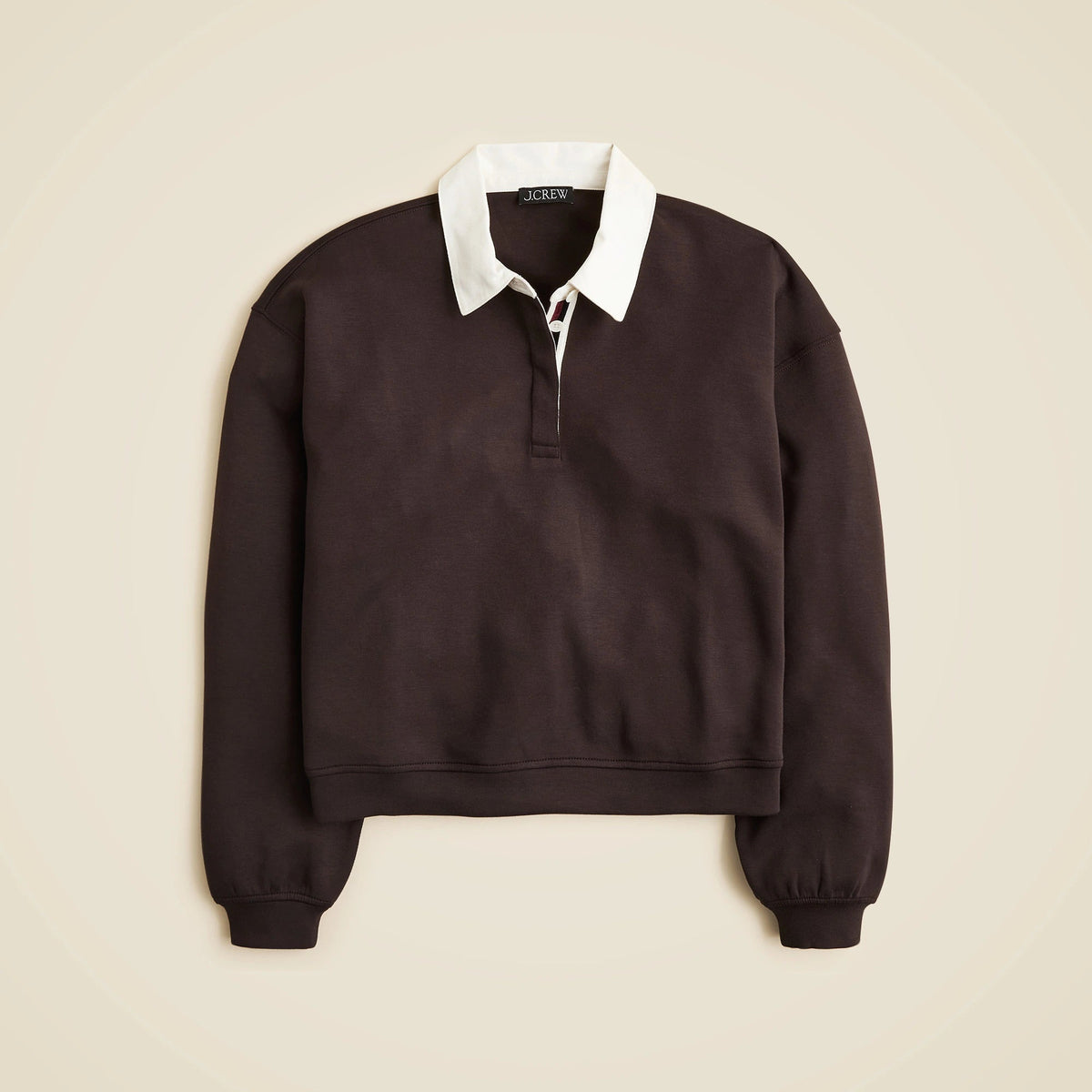 Scuba-knit rugby sweatshirt with velvet trim