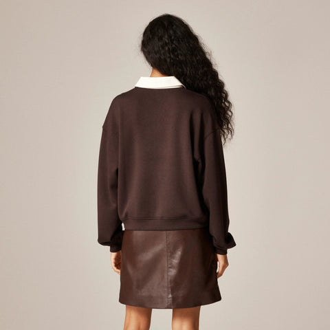 Scuba-knit rugby sweatshirt with velvet trim