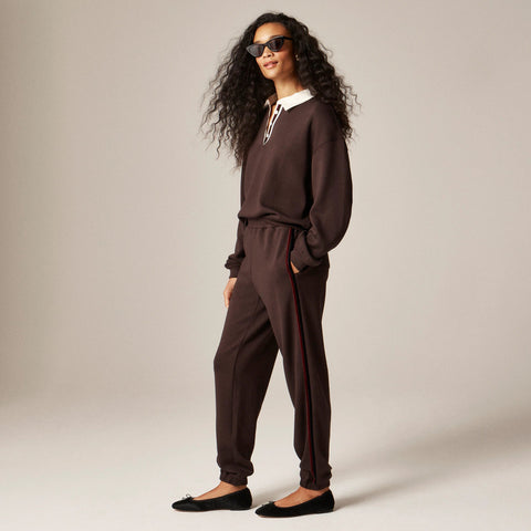 Scuba-knit jogger pant with velvet trim