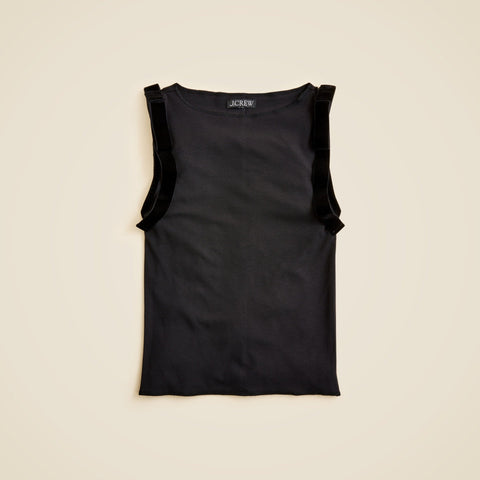 Refined rib shell top with velvet bows