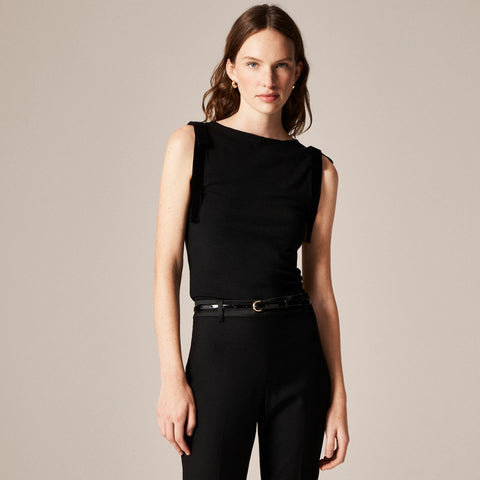 Refined rib shell top with velvet bows