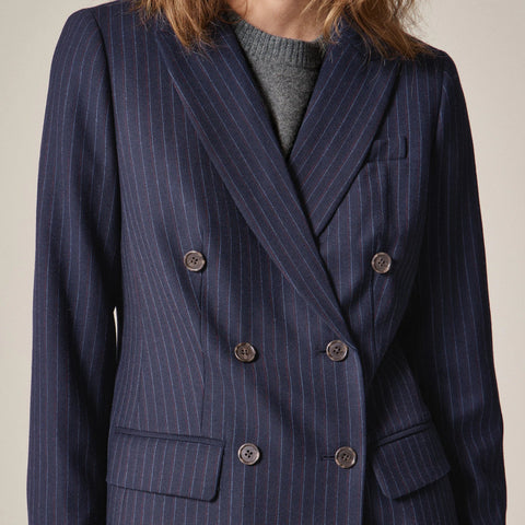 Double-breasted blazer in pinstriped wool blend