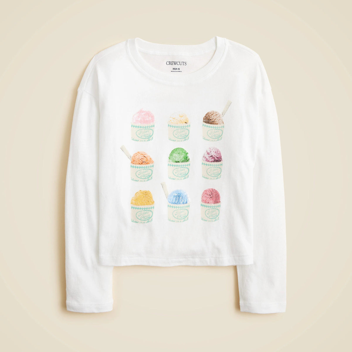 Girls' long-sleeve gelato graphic T-shirt with sequins