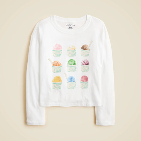 Girls' long-sleeve gelato graphic T-shirt with sequins