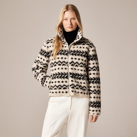 Sherpa fleece zip-up jacket in jacquard