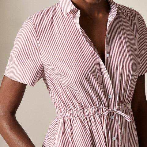 Cerise shirt-dress in striped cotton poplin