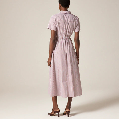 Cerise shirt-dress in striped cotton poplin