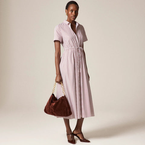 Cerise shirt-dress in striped cotton poplin