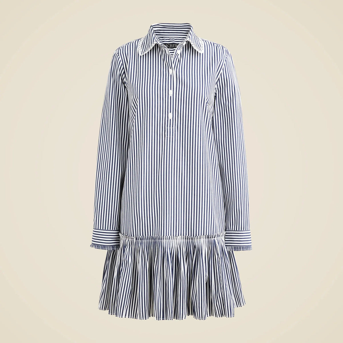 Amelia long-sleeve shirt-dress in striped cotton poplin
