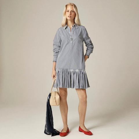 Amelia long-sleeve shirt-dress in striped cotton poplin