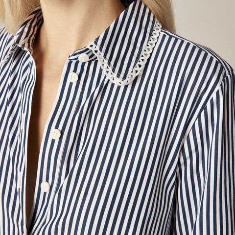 Amelia long-sleeve shirt-dress in striped cotton poplin