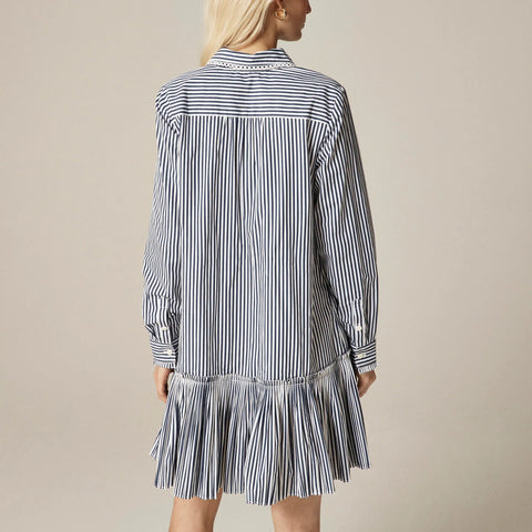 Amelia long-sleeve shirt-dress in striped cotton poplin