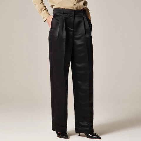 Wide-leg pleated pant in duchesse satin