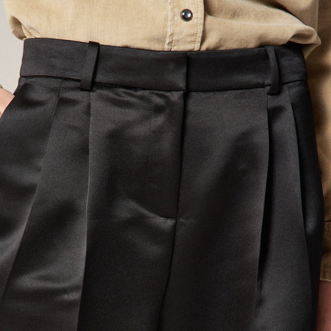 Wide-leg pleated pant in duchesse satin