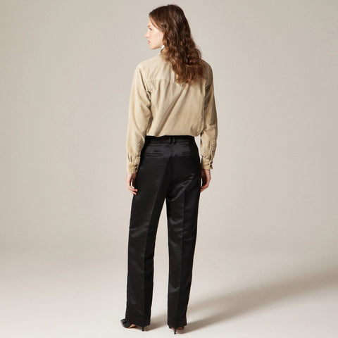 Wide-leg pleated pant in duchesse satin