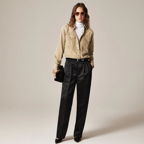 Wide-leg pleated pant in duchesse satin