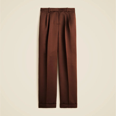 Petite wide-leg pleated pant in duchesse satin