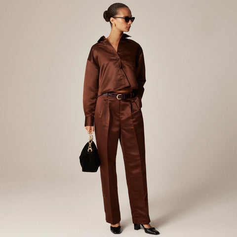 Petite wide-leg pleated pant in duchesse satin