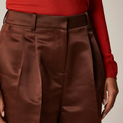 Petite wide-leg pleated pant in duchesse satin