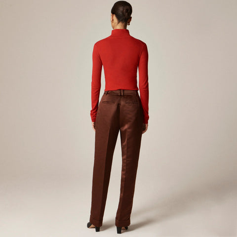 Petite wide-leg pleated pant in duchesse satin