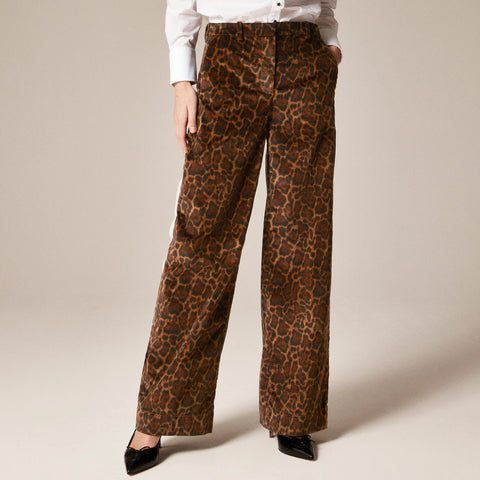 Washed velvet wide-leg trouser in jaguar print
