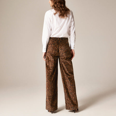 Washed velvet wide-leg trouser in jaguar print
