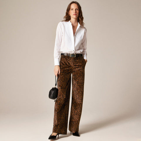 Washed velvet wide-leg trouser in jaguar print