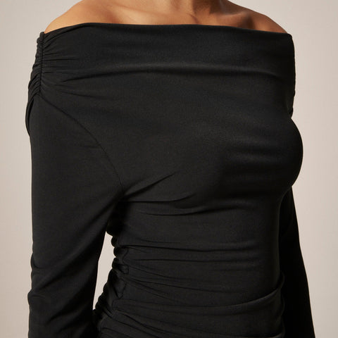 Matte jersey drapey off-the-shoulder top