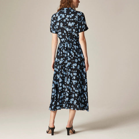 Cerise shirt-dress in blurry floral crepe de chine