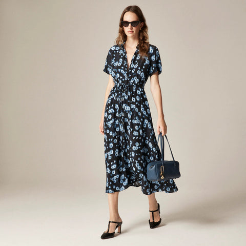 Cerise shirt-dress in blurry floral crepe de chine