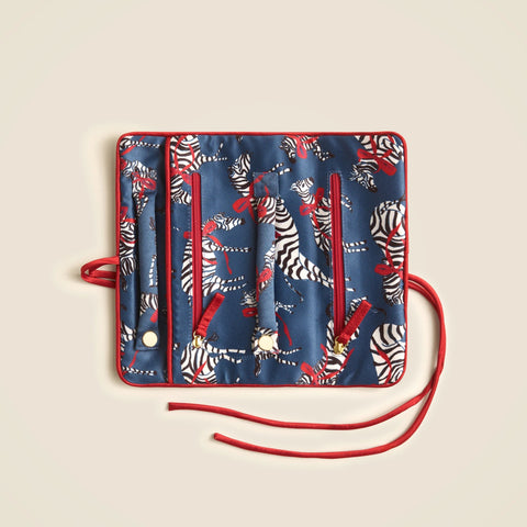 Satin jewelry roll in zebra print