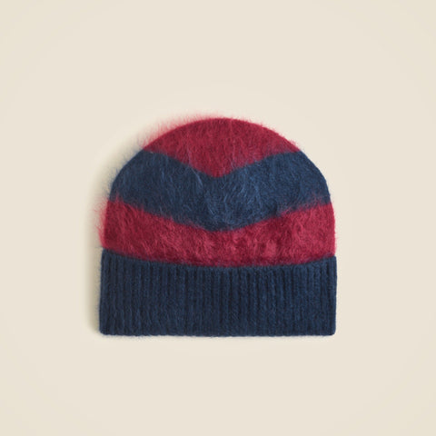 Brushed cashmere beanie in rugby stripe