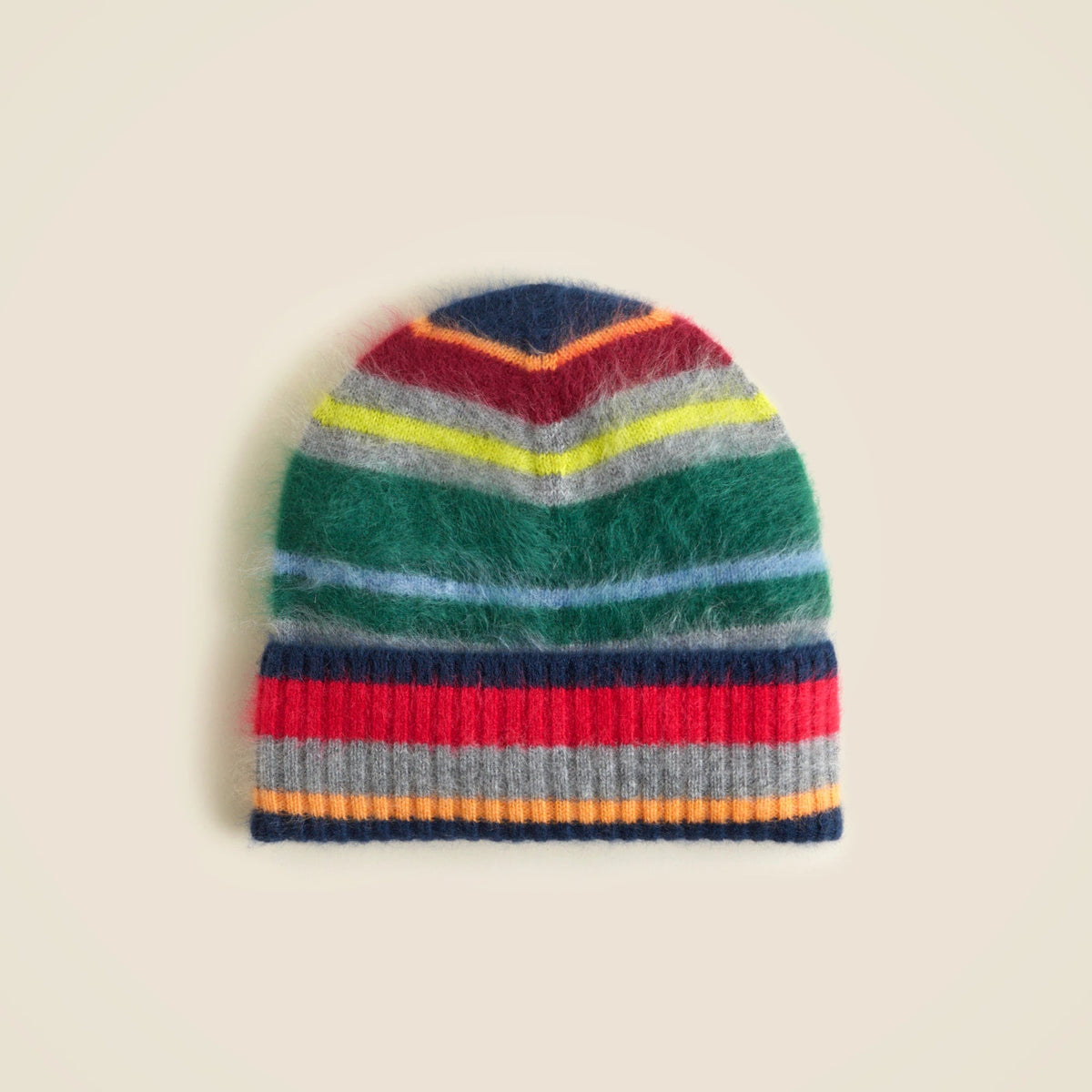 Brushed cashmere beanie in multistripe