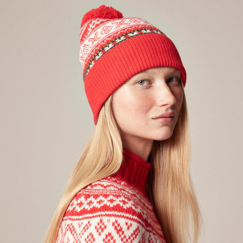 Vintage Fair Isle pom-pom beanie in lambswool